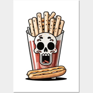 Fries, skull, and hotdog Posters and Art